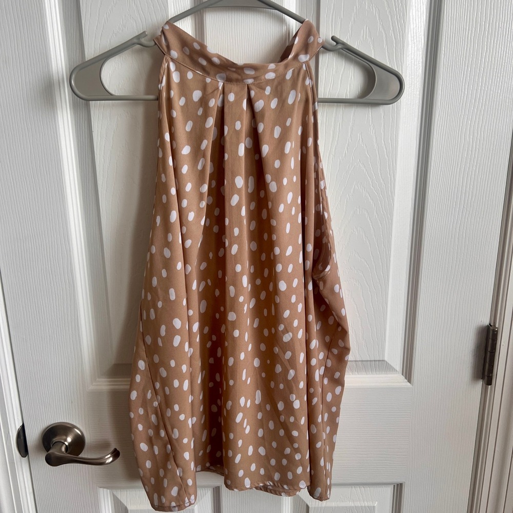 Madison Halter Top Polka Dot Sleeveless‎ Tie Back Blouse Casual Cute L